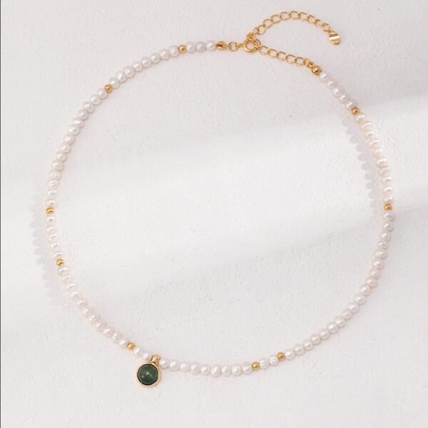 Water Grass Agate and Pearl Necklace - Elizabeth