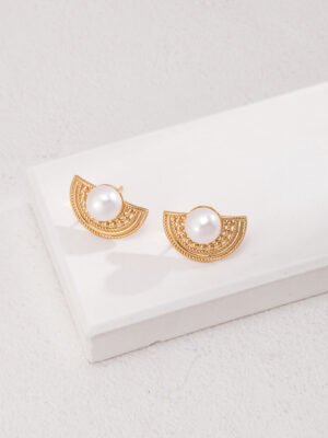 Open Fan Pearl Earrings - Lakshmi