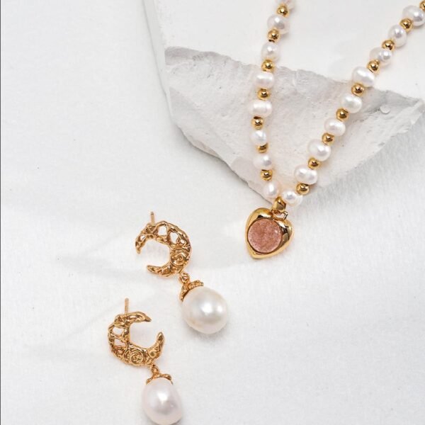 Pearl and Strawberry Quartz Necklace - Audrey