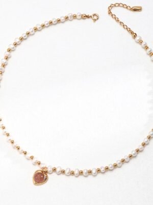 Pearl and Strawberry Quartz Necklace - Audrey