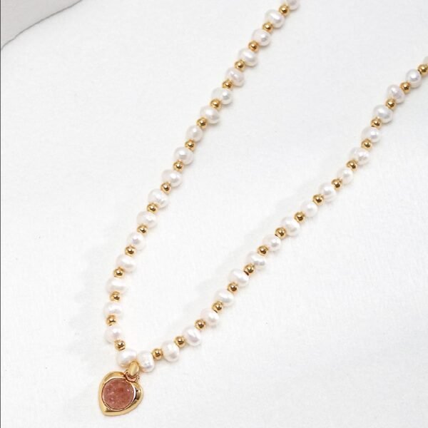 Pearl and Strawberry Quartz Necklace - Audrey