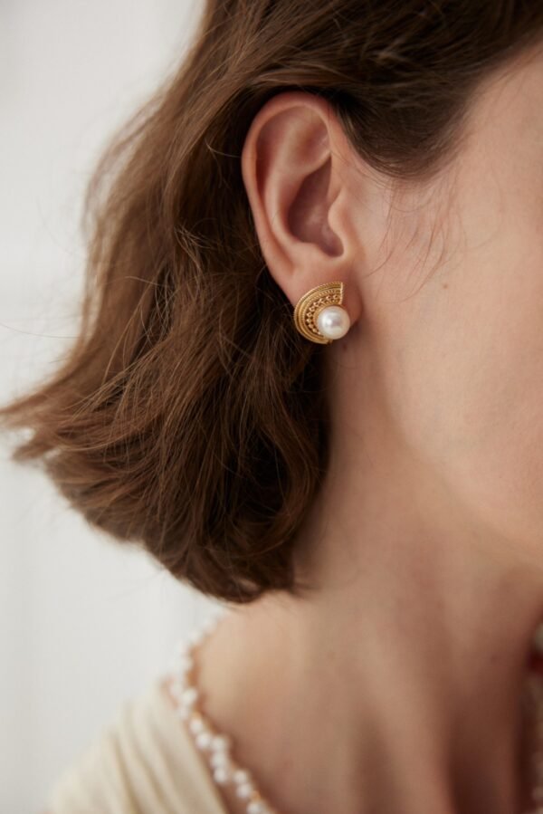 Open Fan Pearl Earrings - Lakshmi