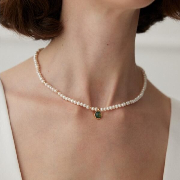 Water Grass Agate and Pearl Necklace - Elizabeth