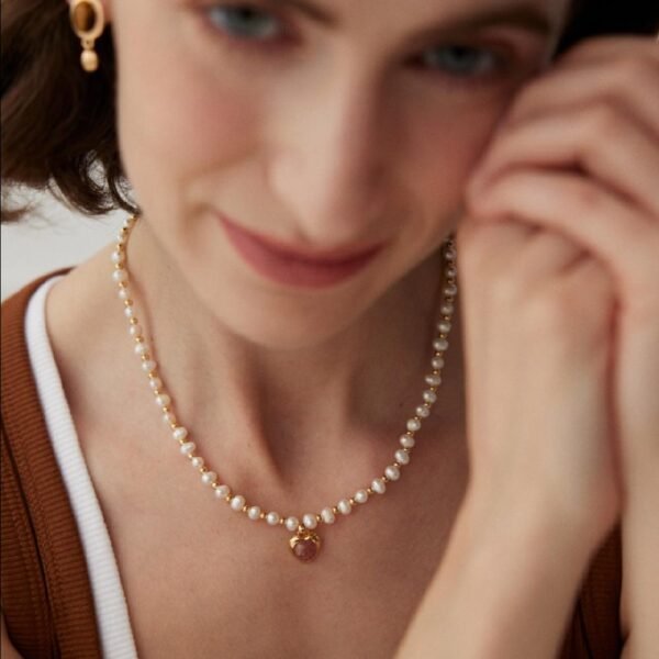 Pearl and Strawberry Quartz Necklace - Audrey