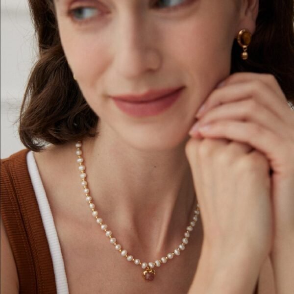 Pearl and Strawberry Quartz Necklace - Audrey