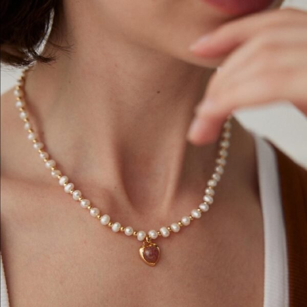 Pearl and Strawberry Quartz Necklace - Audrey