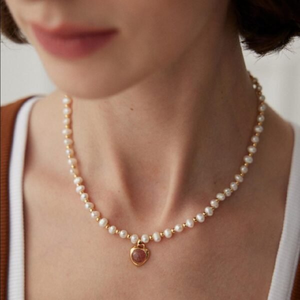 Pearl and Strawberry Quartz Necklace - Audrey