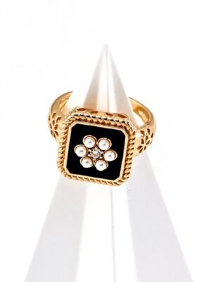 Zircon and Imitation Pearl Renewal Ring - Sakura